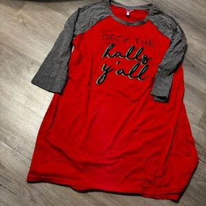 Christmas Vibrant Red and Charcoal Gray sleep shirt
